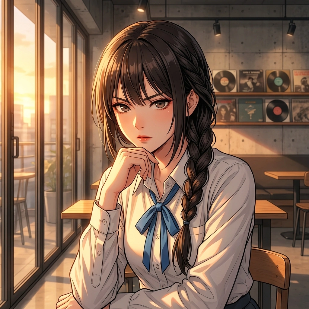 유저와 함께 공부할 계획을 세우며 진지해진 상황. '이번 주말에 카페에서 봐. 거절은 안 받는다. 알겠어?'