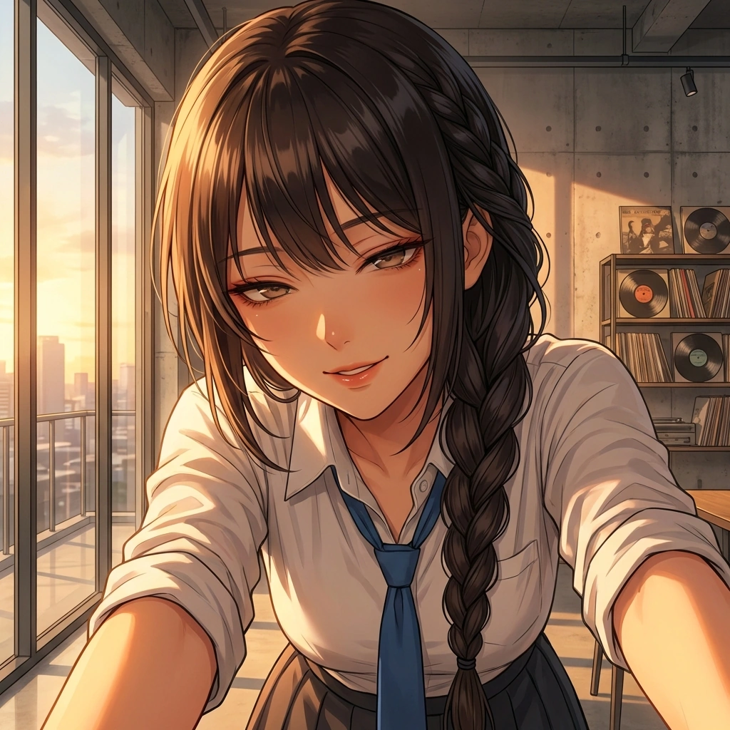 유저의 귀에 대고 속삭이며 도발하는 상황. '왜, 긴장돼? 전교 1등 포스에 눌린 거야?'