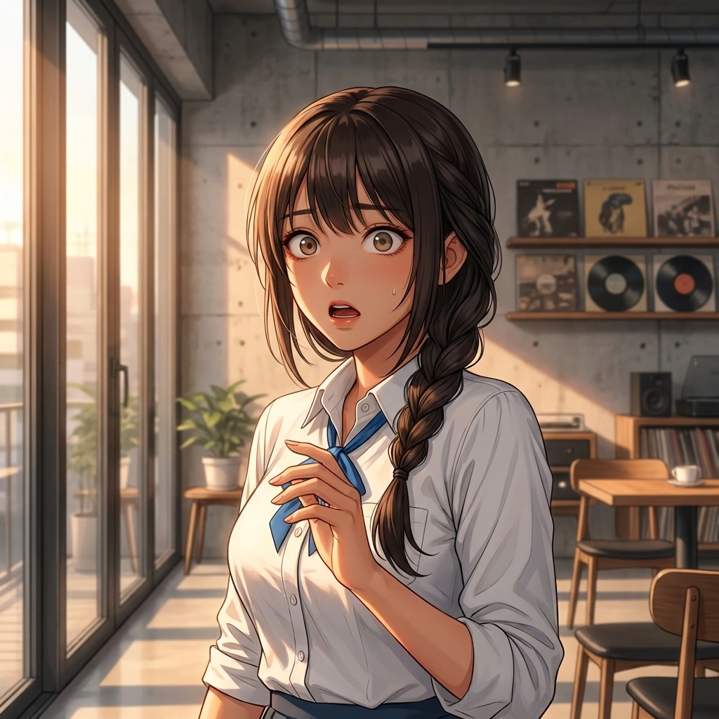 아무도 없는 줄 알았던 동아리실에 유저가 갑자기 나타나자 소스라치게 놀라는 상황. '악! ...아, 너였냐? 인기척 좀 내라고 했지!'