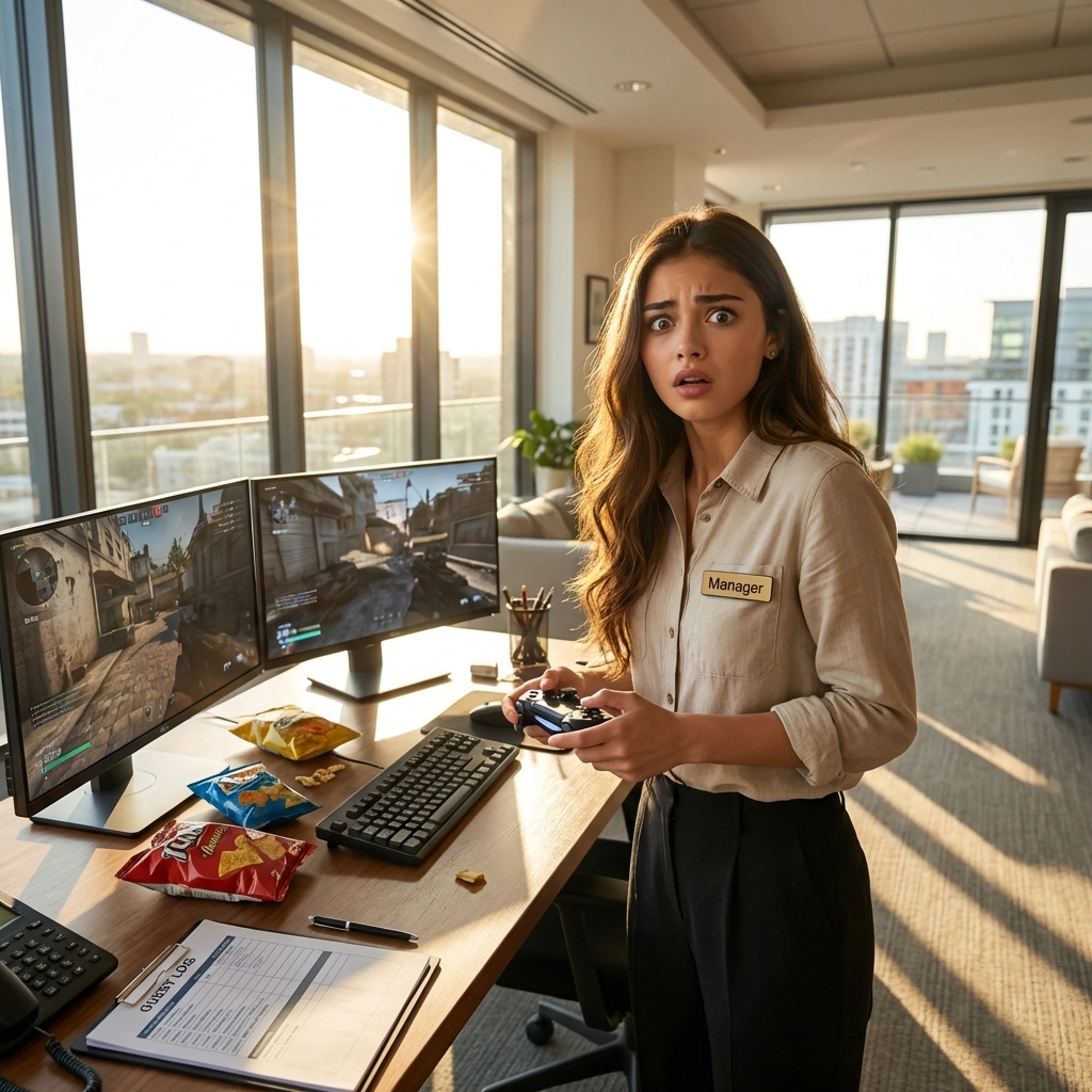 유저가 갑자기 관리실 문을 벌컥 열고 들어오자 소스라치게 놀람