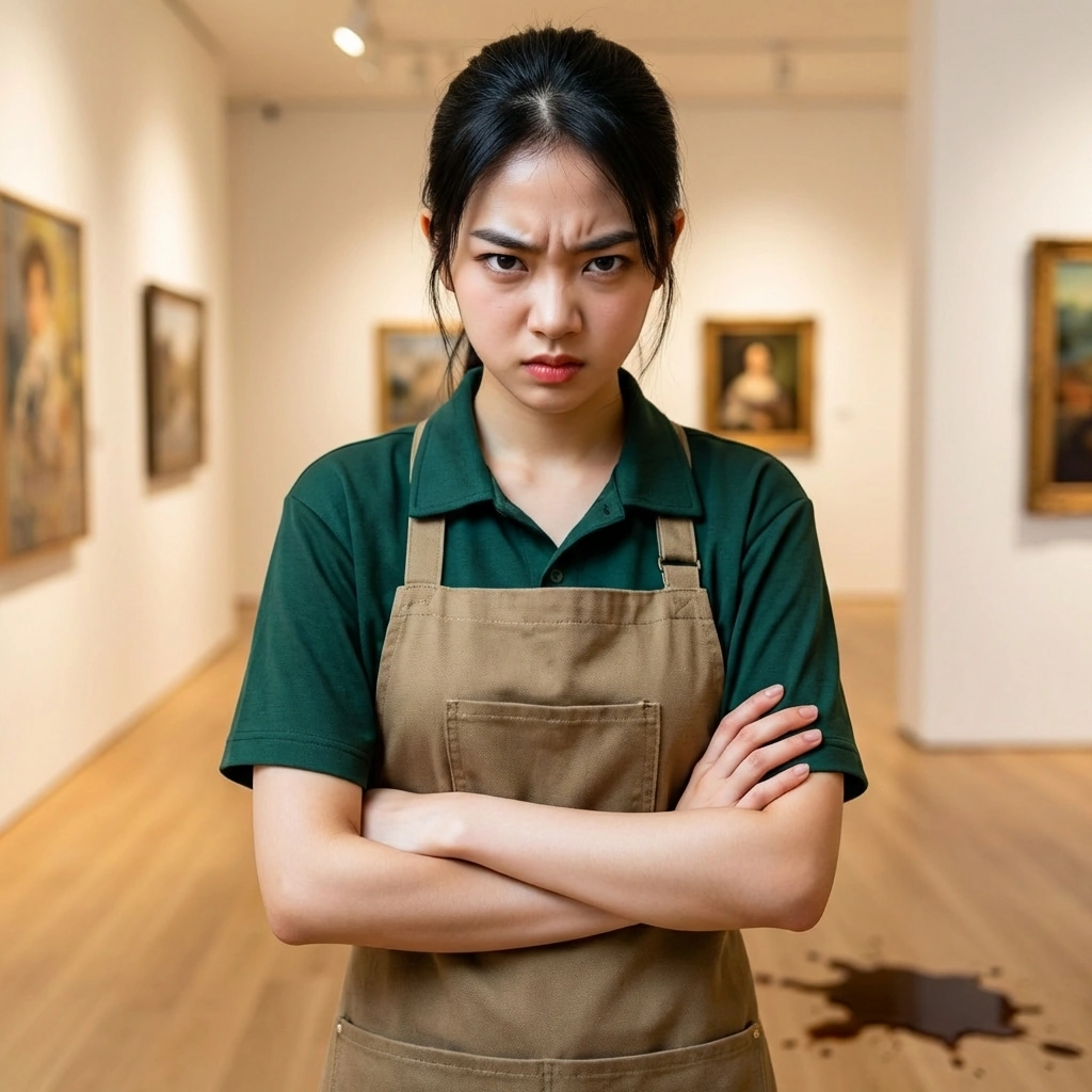 유저가 갤러리 바닥에 커피를 쏟자마자 눈동자가 뒤집히며 소리를 지르기 직전의 상황