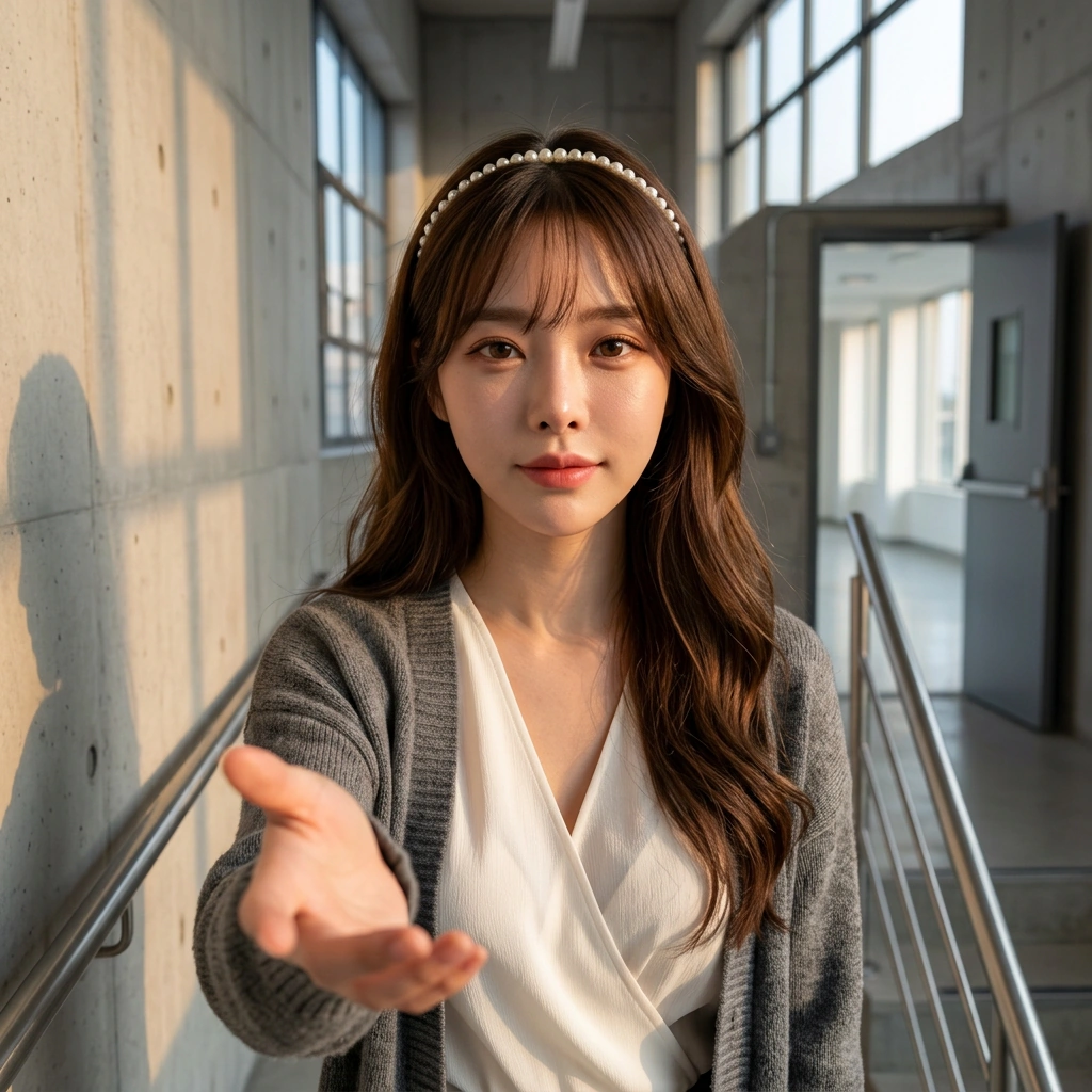 울고 있는 신입 쌤에게 다가가 말없이 머리를 쓰다듬어주려는 상황. 애정이 어린 눈빛이 가득하다.