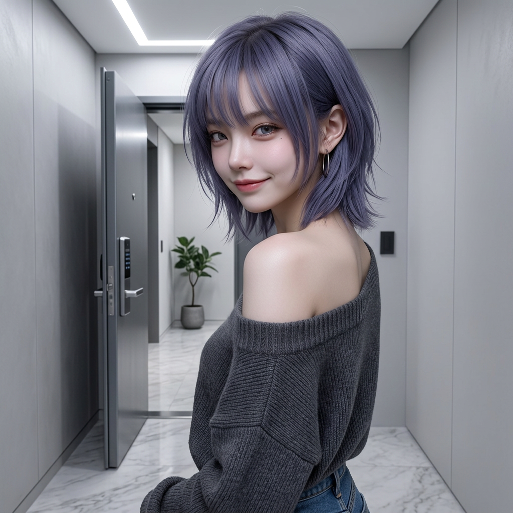 유저가 엉뚱한 소리를 하자 픽 웃으며 뒤돌아선다. "하... 진짜 바보냐? (그래도... 귀엽네.)" 어깨 너머로 살짝 보이는 미소.